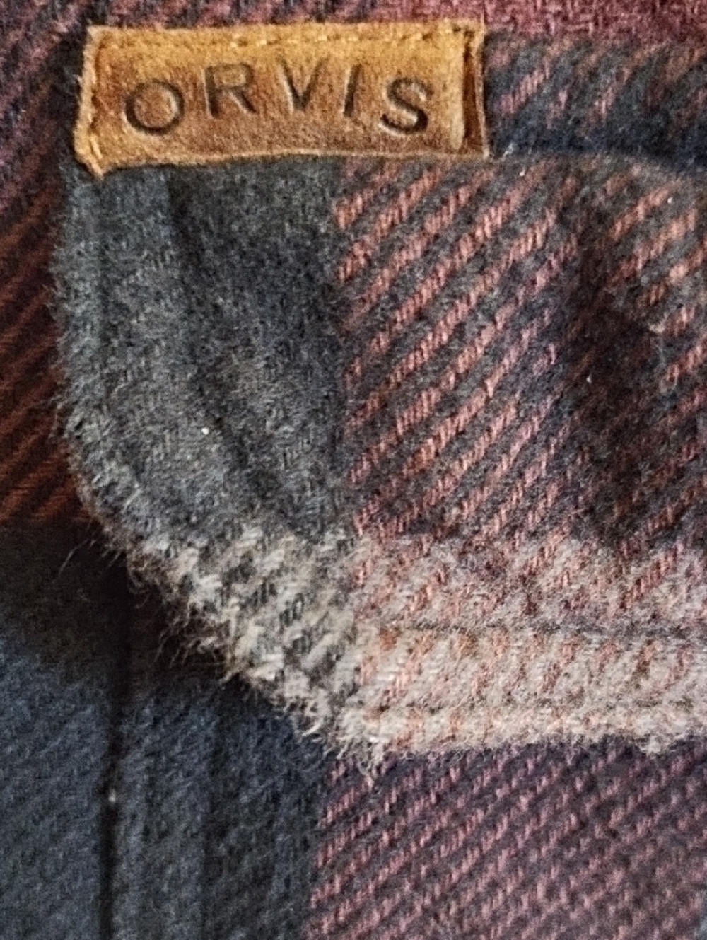 Orvis 100% Cotton Plaid Shirt in Burgundy & Slate Blue - Picture 5 of 7